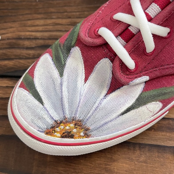 New Vans Custom Handpainted Red Floral Sneakers slip on or tie - Picture 3 of 8